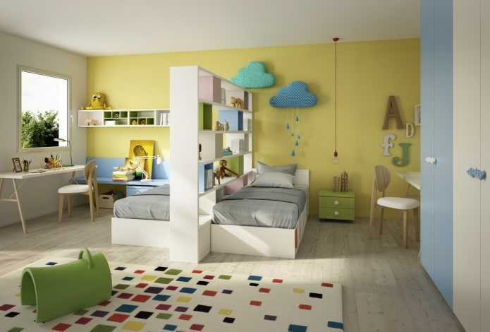 zonizzazione e progettazione di una camera da letto per bambini di sesso diverso