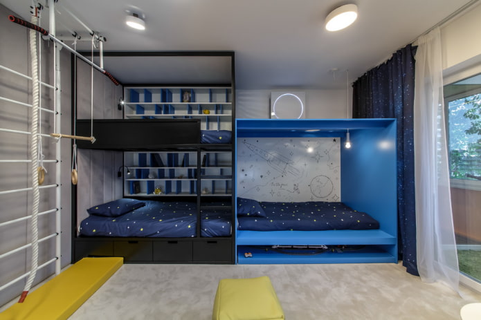 progetto camera da letto per tre bambini