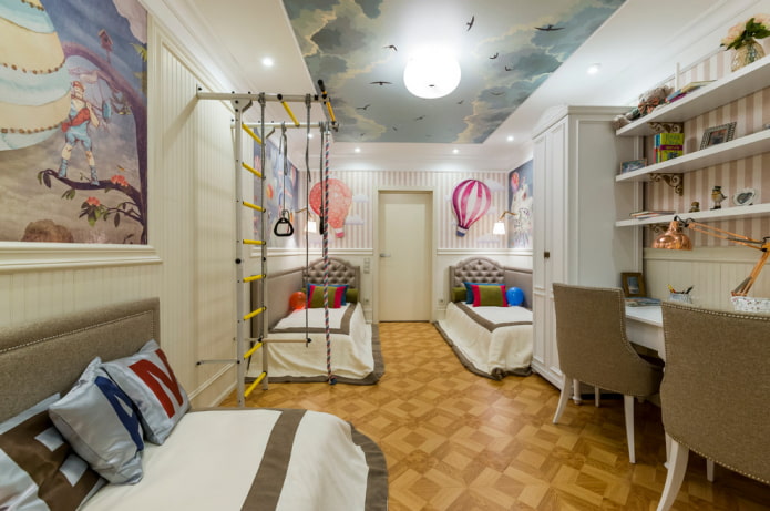disposizione di una camera da letto per tre bambini
