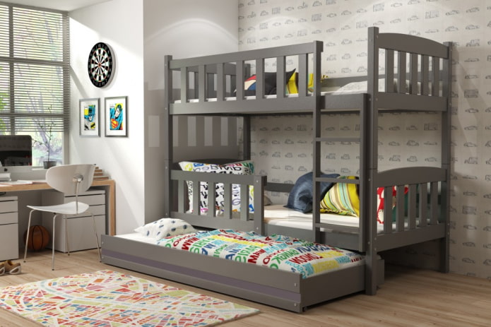 disposizione di una camera da letto per tre bambini