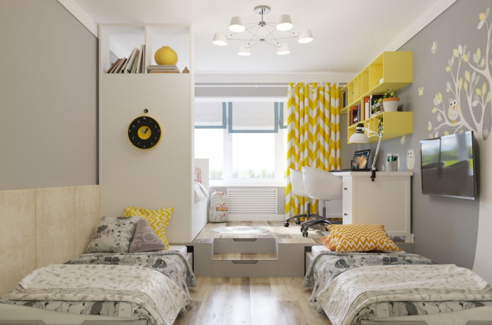 disposizione della camera da letto per tre bambini