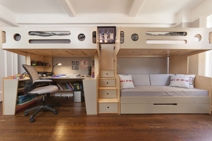 disposizione di una camera da letto per tre bambini