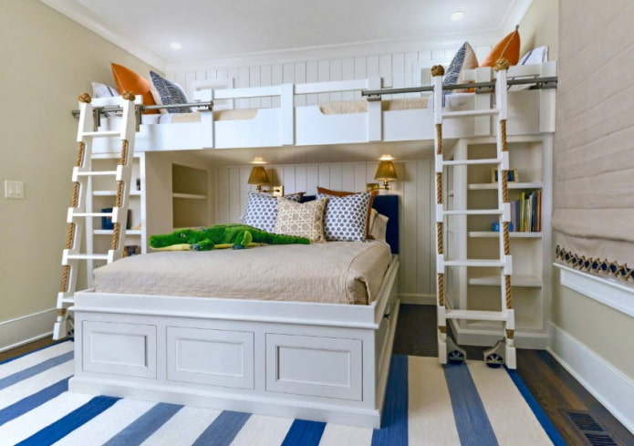 progettazione della camera da letto per tre bambini di età diverse