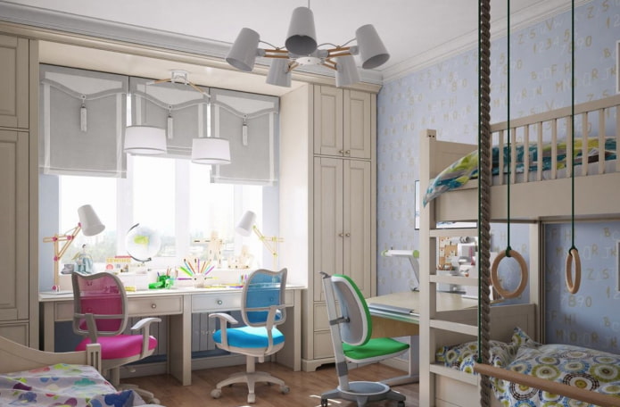 zona di lavoro per tre bambini