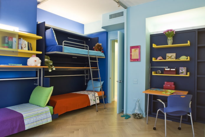 progettazione di una stanza per tre bambini di sesso diverso