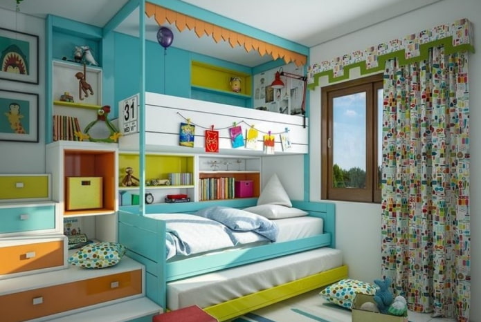 progettazione di una stanza per tre bambini di sesso diverso