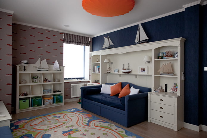 Schema di colori di una cameretta per bambini in stile marino