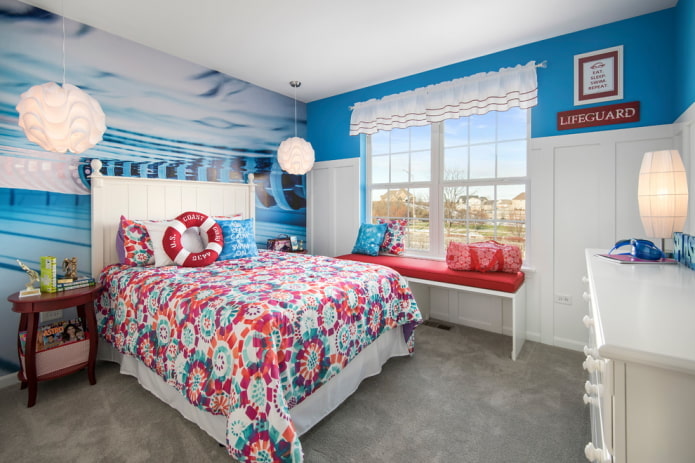 interno della camera da letto dell'adolescente in stile marino