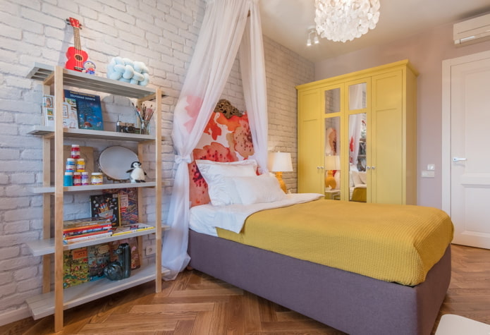 interno della cameretta per bambine in stile loft