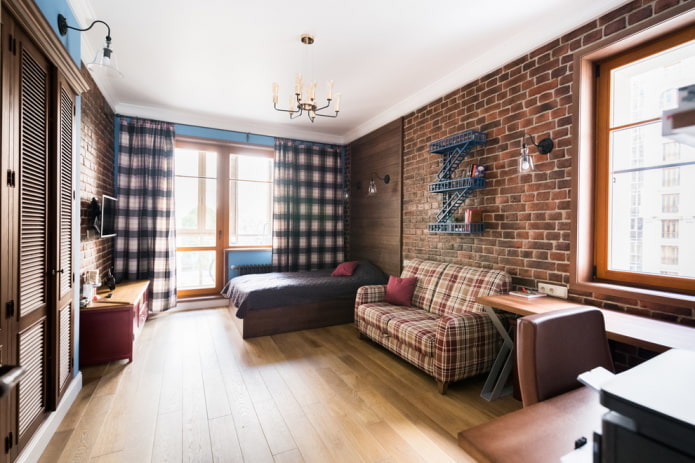 interno della stanza dell'adolescente in stile loft