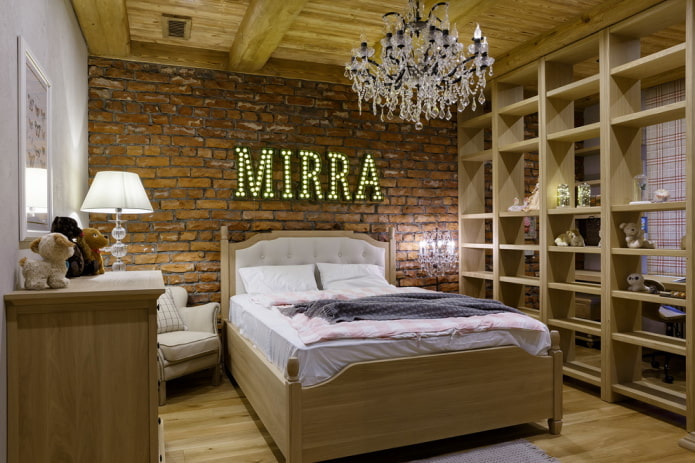 interno della cameretta per bambine in stile loft