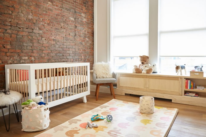 tessuti all'interno di una cameretta per bambini in stile industriale