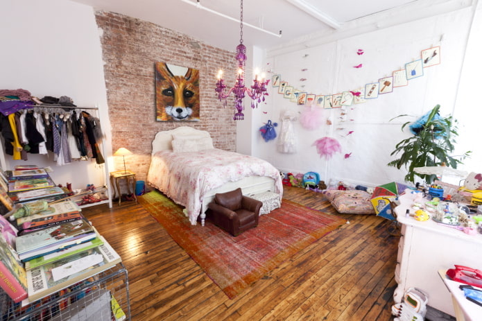 cameretta per bambine in stile loft