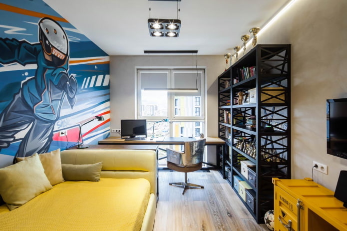 interno della stanza dell'adolescente in stile loft