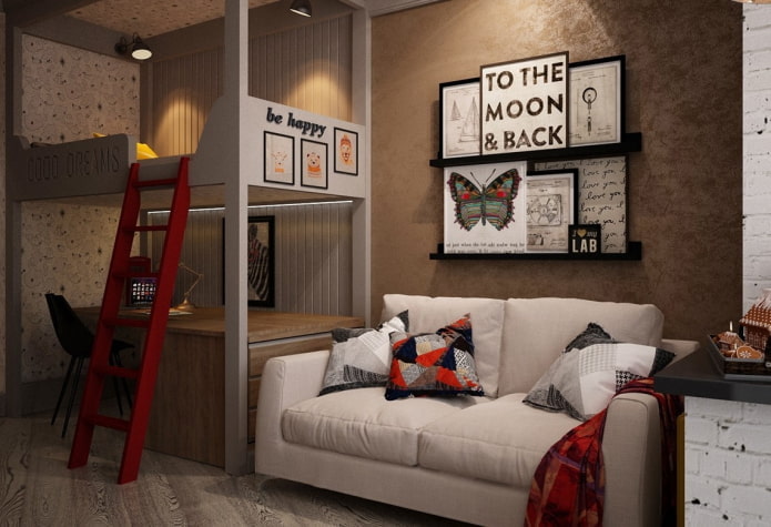 interno della cameretta per bambine in stile loft