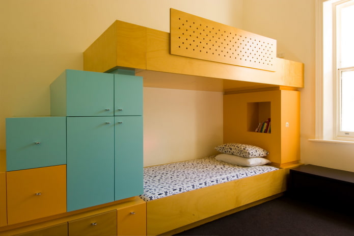 letto a castello giallo nella cameretta di un bambino