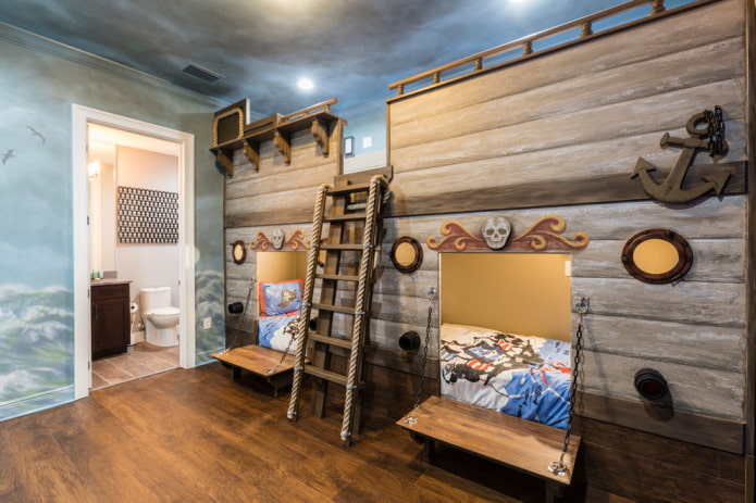 letto a castello-nave nella cameretta dei bambini