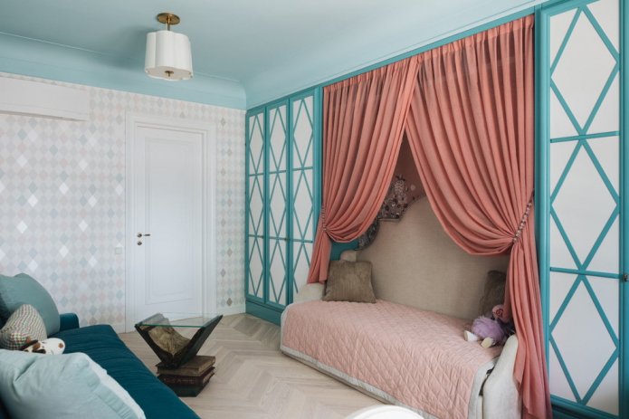 interno blu e rosa di una cameretta per bambini