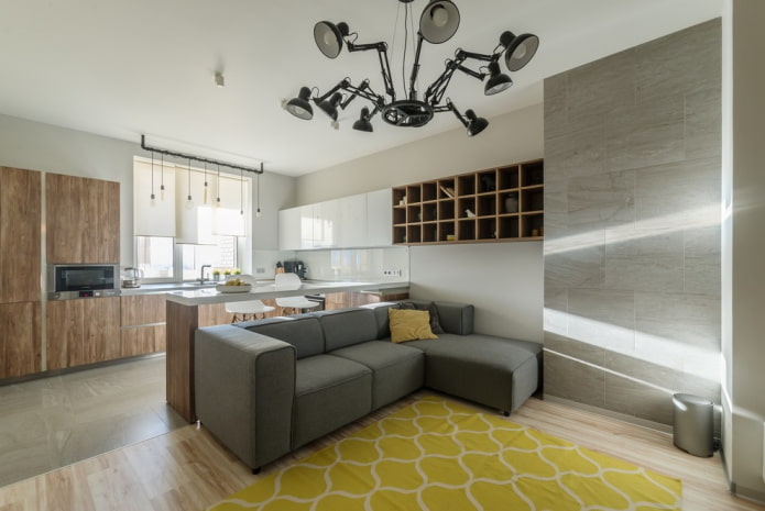 modello di divano modulare con pouf all'interno
