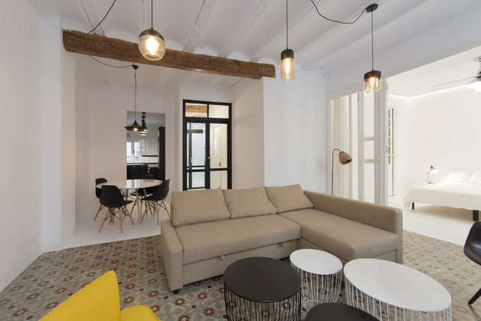 modello di divano con pouf all'interno