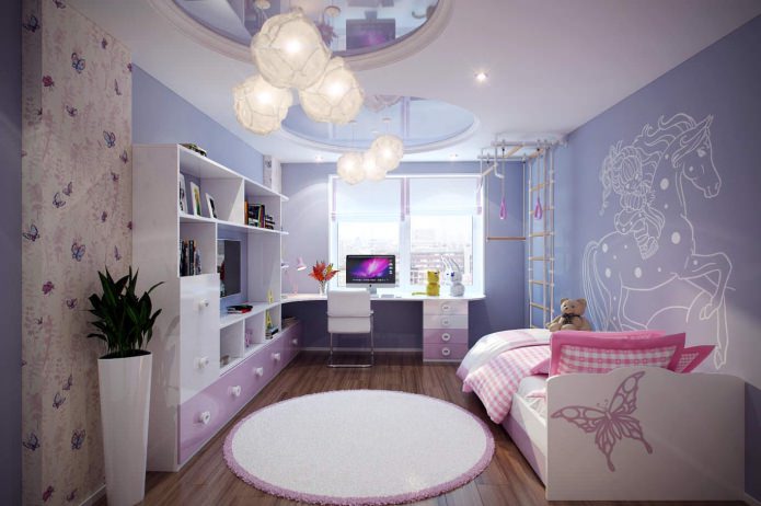soffitto bianco e viola combinato