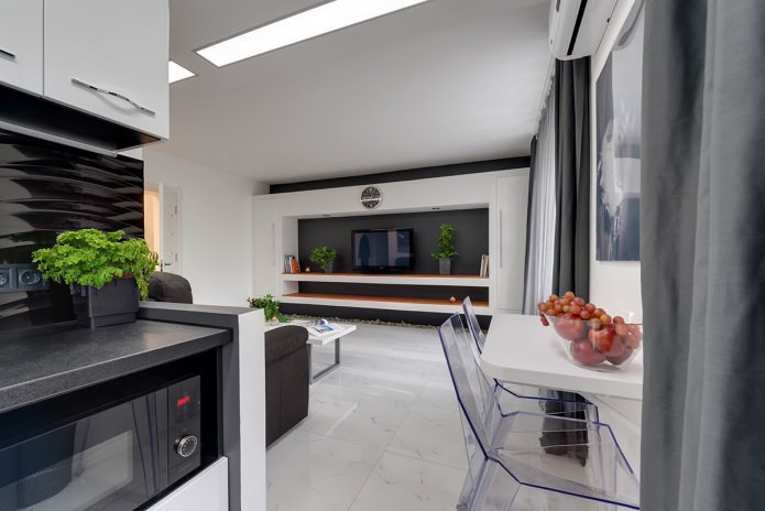 Interno di una cucina-soggiorno in stile moderno