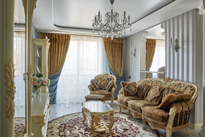 interno della sala di 16 metri quadrati in stile classico