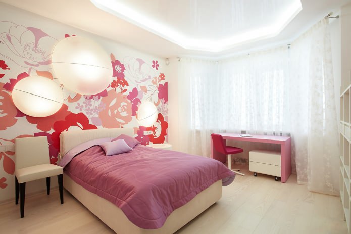 Camera da letto bianca e rosa