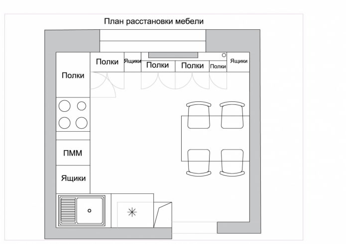 disposizione della cucina di 10 metri quadrati