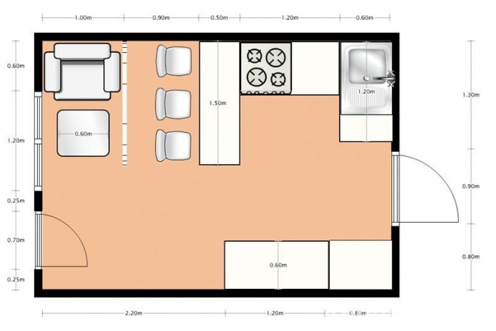 disposizione cucina di 14 metri