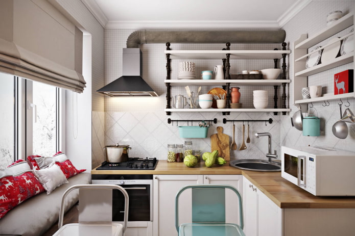 piccola cucina con mensole
