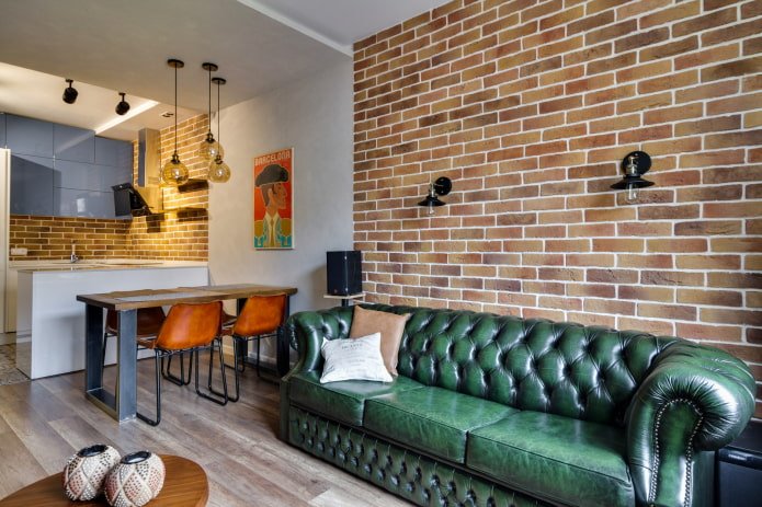 arredamento cucina-soggiorno di 17 metri quadrati