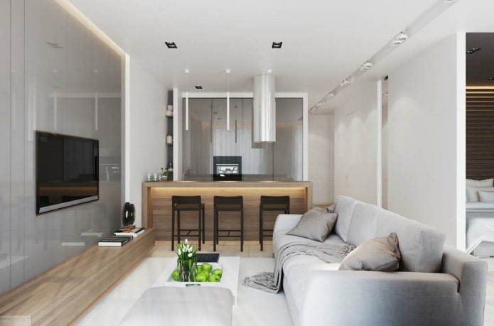 progetto di una cucina-soggiorno 17 quadrati