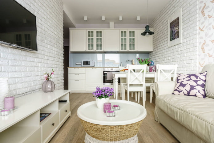 cucina-soggiorno di 17 metri quadrati in stile provenzale
