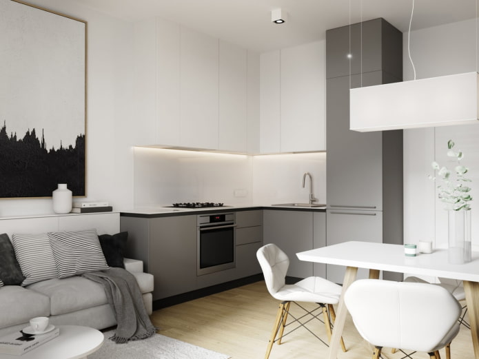 progetto di una cucina-soggiorno di 17 metri quadrati
