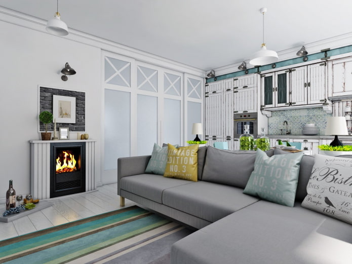 design degli interni di una cucina-soggiorno di 20 metri quadrati