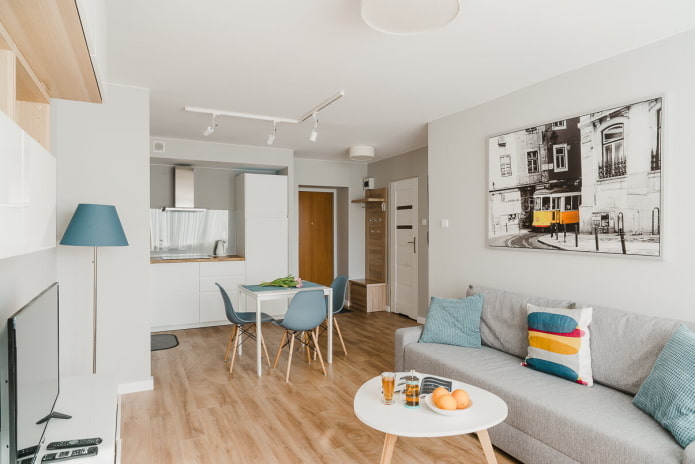 design degli interni di una cucina-soggiorno di 20 quadrati