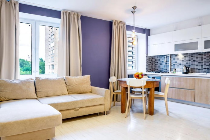 design degli interni di una cucina-soggiorno di 20 metri quadrati