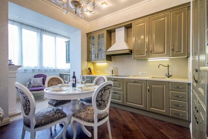 Progetto di una cucina con loggia in stile classico