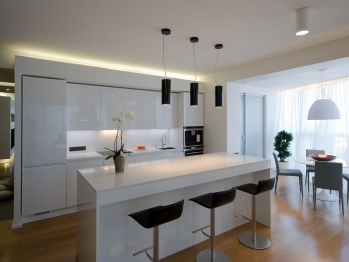 progetto di una cucina combinata con una loggia in stile loft minimalismo