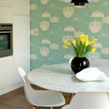 Progettazione della cucina con carta da parati verde: 55 foto moderne dell'interno-13