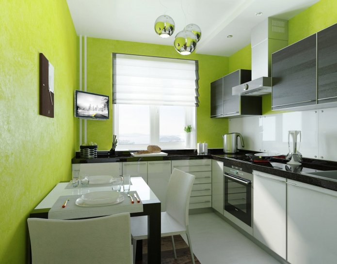 interno della cucina verde insalata in stile moderno