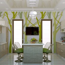 Progettazione della cucina con carta da parati verde: 55 foto moderne dell'interno-12