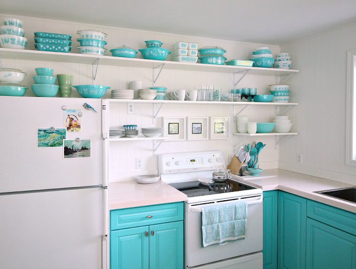 Colore Tiffany negli interni della cucina