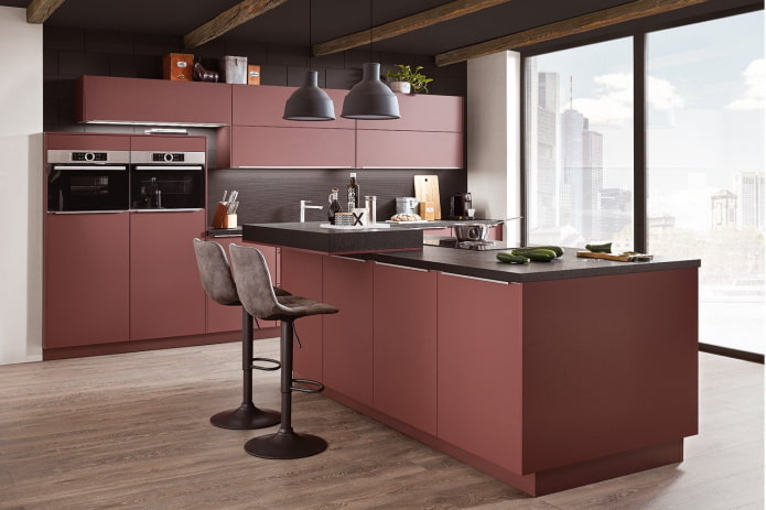 cucina in terracotta in stile high-tech