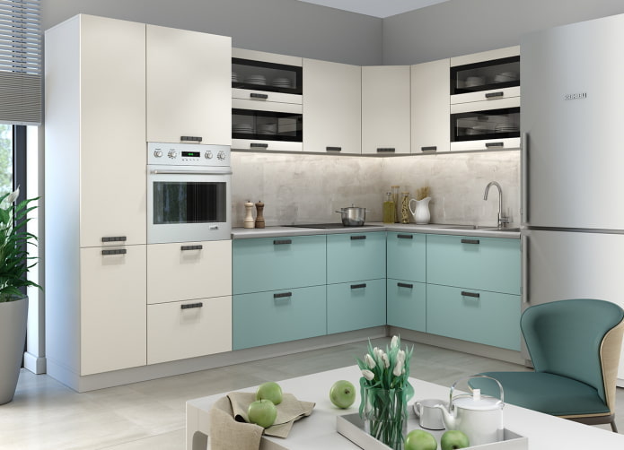 set da cucina bianco e turchese