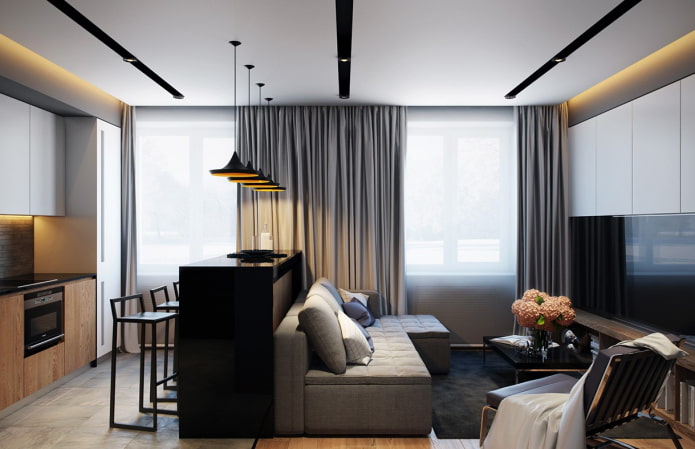design cucina-soggiorno in un appartamento di 35 metri quadrati