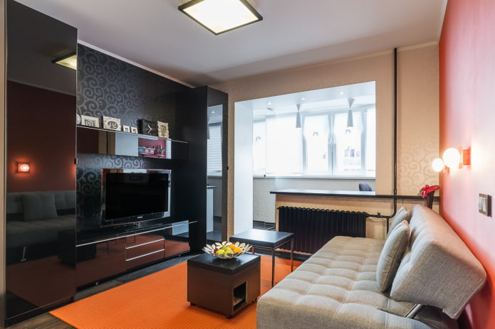 design del soggiorno all'interno di un appartamento di 35 metri quadrati