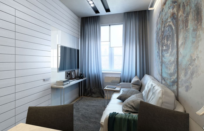 design del soggiorno all'interno di un appartamento di 35 metri quadrati
