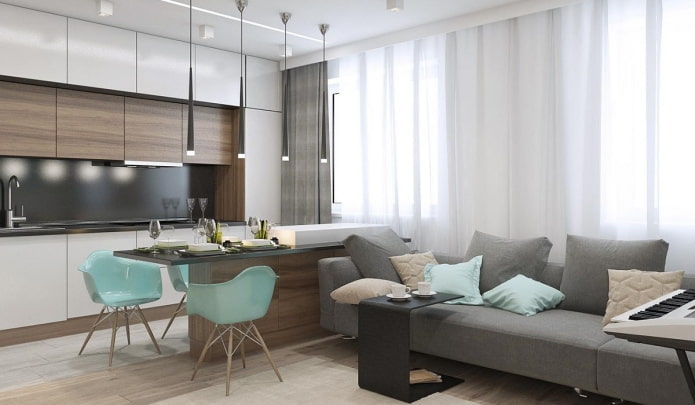 interno della cucina in un appartamento di 36 metri quadrati